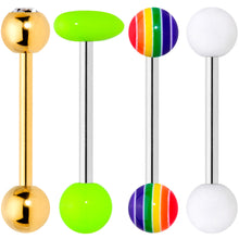 Load image into Gallery viewer, Clear Gem Gold Tone Heart Rainbow Matte Barbell Tongue Ring Set of 4