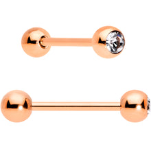 Load image into Gallery viewer, Clear Gem Rose Gold Tone Pink Heart Matte Barbell Tongue Ring Set of 4