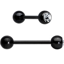 Load image into Gallery viewer, Clear Gem Black Red Glitter Heart Stripes Barbell Tongue Ring Set of 4