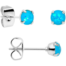 Load image into Gallery viewer, 20G Blue Faux Opal 3mm to 5mm Post Stud Earrings Set of 3