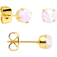 Load image into Gallery viewer, 20G White Faux Opal Gold Tone 3mm to 5mm Stud Earrings Set of 3