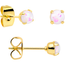 Load image into Gallery viewer, 20G White Faux Opal Gold Tone 3mm to 5mm Stud Earrings Set of 3