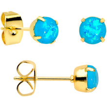 Load image into Gallery viewer, 20G Blue Faux Opal Gold Tone 3mm to 5mm Stud Earrings Set of 3