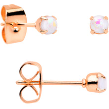 Load image into Gallery viewer, 20G White Faux Opal Rose Gold Tone 3mm 5mm Stud Earrings Set of 3