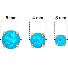 Load image into Gallery viewer, 20G Blue Faux Opal Rose Gold Tone 3mm 5mm Stud Earrings Set of 3
