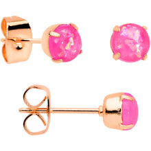 Load image into Gallery viewer, 20G Pink Faux Opal Rose Gold Tone 3mm 5mm Stud Earrings Set of 3