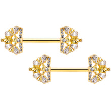 Load image into Gallery viewer, 14G 9/16 Clear CZ Gem Gold Tone Lavish Crown Nipple Ring Set