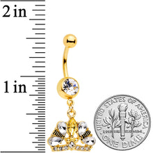 Load image into Gallery viewer, Clear CZ Gem Gold Tone Lavish Crown Dangle Belly Ring