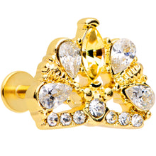 Load image into Gallery viewer, 16G 5/16 Clear CZ Gem Gold Tone Lavish Crown Labret Monroe Tragus