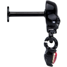 Load image into Gallery viewer, 16G 5/16 Red CZ Gem Heart Black Skull Halloween Labret Tragus