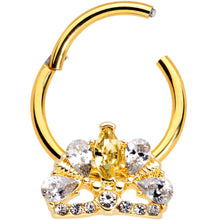 Load image into Gallery viewer, 16G 3/8 Clear CZ Gem Gold Tone Lavish Crown Hinged Segment Ring