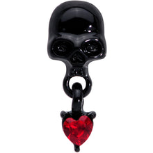 Load image into Gallery viewer, 16G 1/4 Red CZ Gem Heart Black Skull Halloween Cartilage Earring