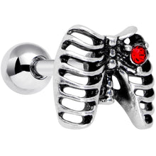 Load image into Gallery viewer, 16G 1/4 Red CZ Gem Heart Skeleton Halloween Cartilage Earring