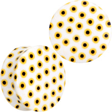 Load image into Gallery viewer, White Acrylic Scores of Sunflowers Double Flare Plug Set