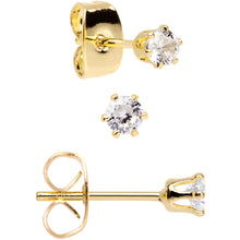 Load image into Gallery viewer, 20G Clear CZ Gem Gold Tone 3mm to 5mm Post Stud Earring Set of 3
