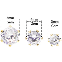 Load image into Gallery viewer, 20G Clear CZ Gem Gold Tone 3mm to 5mm Post Stud Earring Set of 3