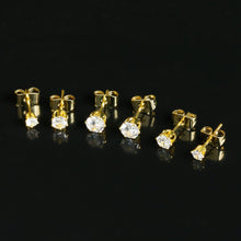 Load image into Gallery viewer, 20G Clear CZ Gem Gold Tone 3mm to 5mm Post Stud Earring Set of 3