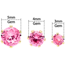 Load image into Gallery viewer, 20G Pink CZ Gem Gold Tone 3mm to 5mm Post Stud Earring Set of 3