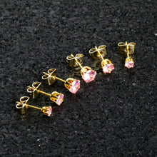 Load image into Gallery viewer, 20G Pink CZ Gem Gold Tone 3mm to 5mm Post Stud Earring Set of 3