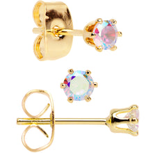 Load image into Gallery viewer, 20G Aurora CZ Gem Gold Tone 3mm to 5mm Post Stud Earring Set of 3