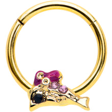 Load image into Gallery viewer, 16G 3/8 Purple Gem Gold Tone Dainty Dolphin Hinged Segment Ring