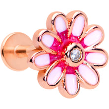 Load image into Gallery viewer, 16G 5/16 Clear Gem Rose Gold Hue Pink Flower Labret Monroe Tragus