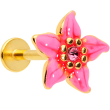 Load image into Gallery viewer, 16G 5/16 Pink Gem Gold Tone Exotic Flower Labret Monroe Tragus