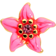 Load image into Gallery viewer, 16G 5/16 Pink Gem Gold Tone Exotic Flower Labret Monroe Tragus