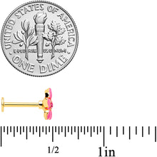 Load image into Gallery viewer, 16G 5/16 Pink Gem Gold Tone Exotic Flower Labret Monroe Tragus