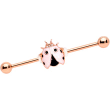 Load image into Gallery viewer, 14G Clear Gem Rose Gold Tone Lil Ladybug Industrial Barbell 38mm