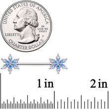 Load image into Gallery viewer, 14G 9/16 Clear CZ Gem Blue Snowflake Barbell Nipple Ring Set