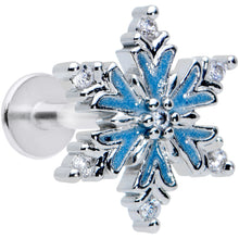 Load image into Gallery viewer, 16G 5/16 Clear CZ Blue Snowflake Christmas Labret Monroe Tragus