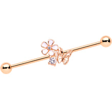 Load image into Gallery viewer, 14G Clear CZ Gem Rose Gold Tone Butterfly Industrial Barbell 38mm
