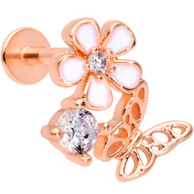 Load image into Gallery viewer, 16G 5/16 Clear CZ Rose Gold Tone Butterfly Flower Labret Tragus