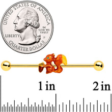 Load image into Gallery viewer, 14G Gold Tone Brown Happy Squirrel Acorn Industrial Barbell 38mm
