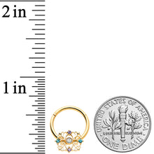 Load image into Gallery viewer, 16G 3/8 White Synthetic Opal Gold Tone Web Hinged Segment Ring