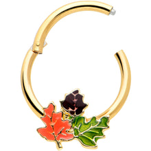 Load image into Gallery viewer, 16G 3/8 Gold Tone Lovely Autumn Leaves Hinged Segment Ring