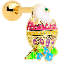 Load image into Gallery viewer, 16G 1/4 Gold Tone Yellow Pink Hatched Easter Chick Tragus Earring