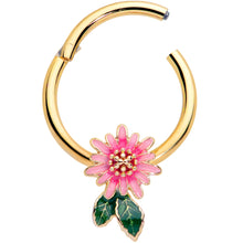 Load image into Gallery viewer, 16G 3/8 Gold Tone Pink Spring Flower Hinged Segment Ring