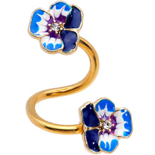 Load image into Gallery viewer, Clear Gem Gold Tone Blue Spring Flower Spiral Twister Belly Ring