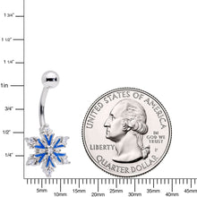 Load image into Gallery viewer, Clear CZ Gem Blue Winter Snowflake Christmas Belly Ring
