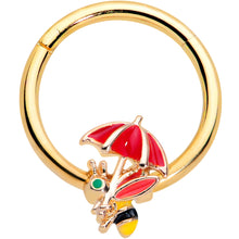 Load image into Gallery viewer, 16G 3/8 Gold Tone Rainy Day Umbrella Bee Hinged Segment Ring