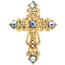 Load image into Gallery viewer, 20G 1/4 Aurora CZ Gem Gold Tone Subtle Cross Nose Bone