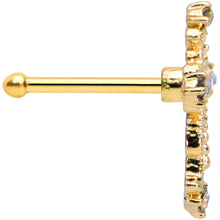 Load image into Gallery viewer, 20G 1/4 Aurora CZ Gem Gold Tone Subtle Cross Nose Bone