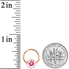 Load image into Gallery viewer, 16G 3/8 Clear Gem Rose Gold Tone Pink Flower Hinged Segment Ring