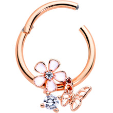 Load image into Gallery viewer, 16G 3/8 Clear CZ Gem Rose Gold Tone Butterfly Flower Segment Ring