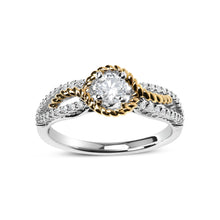Load image into Gallery viewer, 14K Two-Toned Gold Diamond 3/8 Cttw Diamond Split Shank and Beaded Halo Engagement Ring (G-H Color, VS2-SI1 Clarity) - Size 7