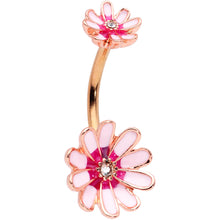 Load image into Gallery viewer, Clear Gem Rose Gold Tone Pink Flower Double Mount Belly Ring