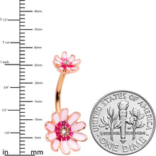 Load image into Gallery viewer, Clear Gem Rose Gold Tone Pink Flower Double Mount Belly Ring