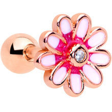 Load image into Gallery viewer, 16G 1/4 Clear Gem Rose Gold Tone Pink Flower Cartilage Earring